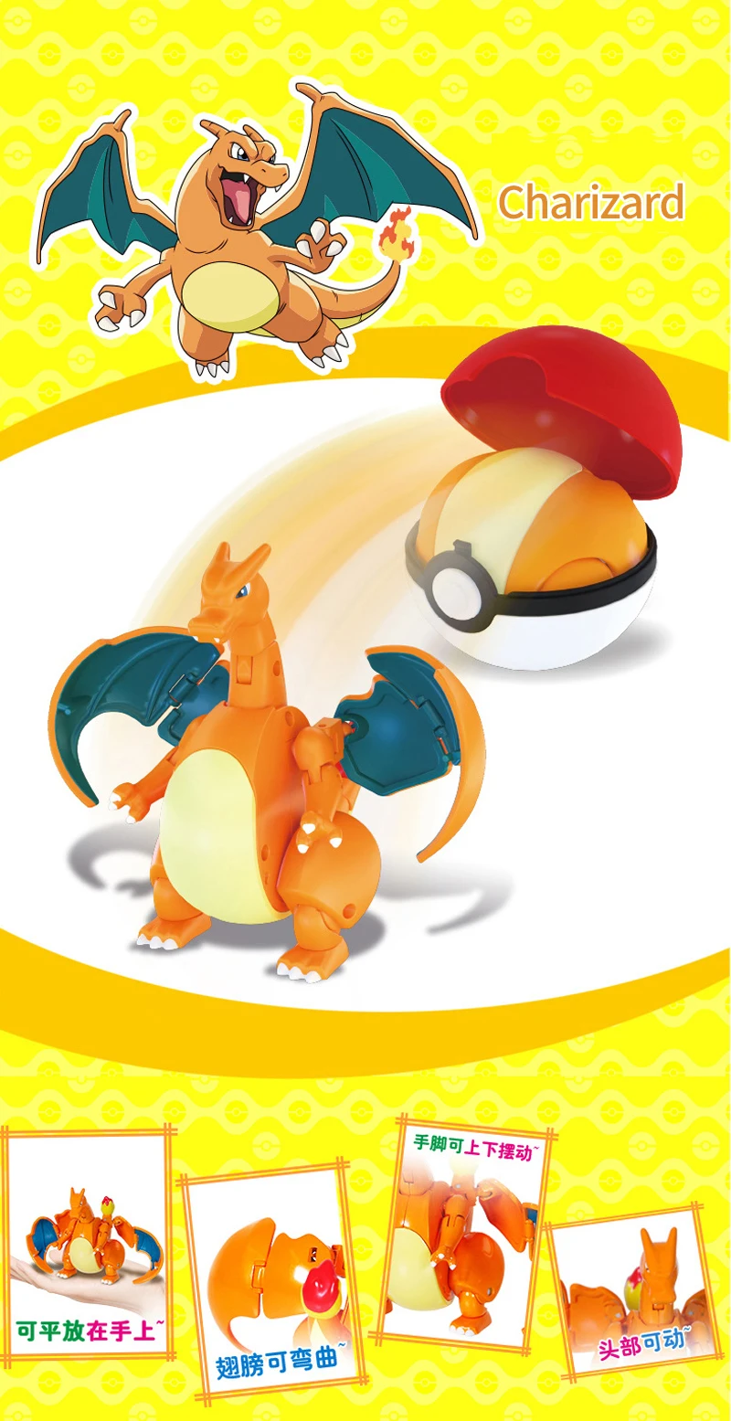 Original Pokémon-Figuren Verformbarer Ball Elfen-Spielzeugpuppe Taschenmonster Pikachu Charizard Venusaur Blastoise Mewtwo Gyarados Pokeball – Detail 7