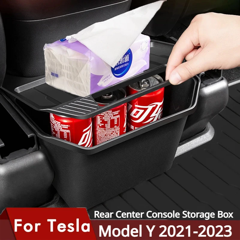 

For Tesla Model Y Accessories Rear Seat Storage Box Organizer Center Console Bins Backseat Trash Can Garbage Bag Under Seat Tray