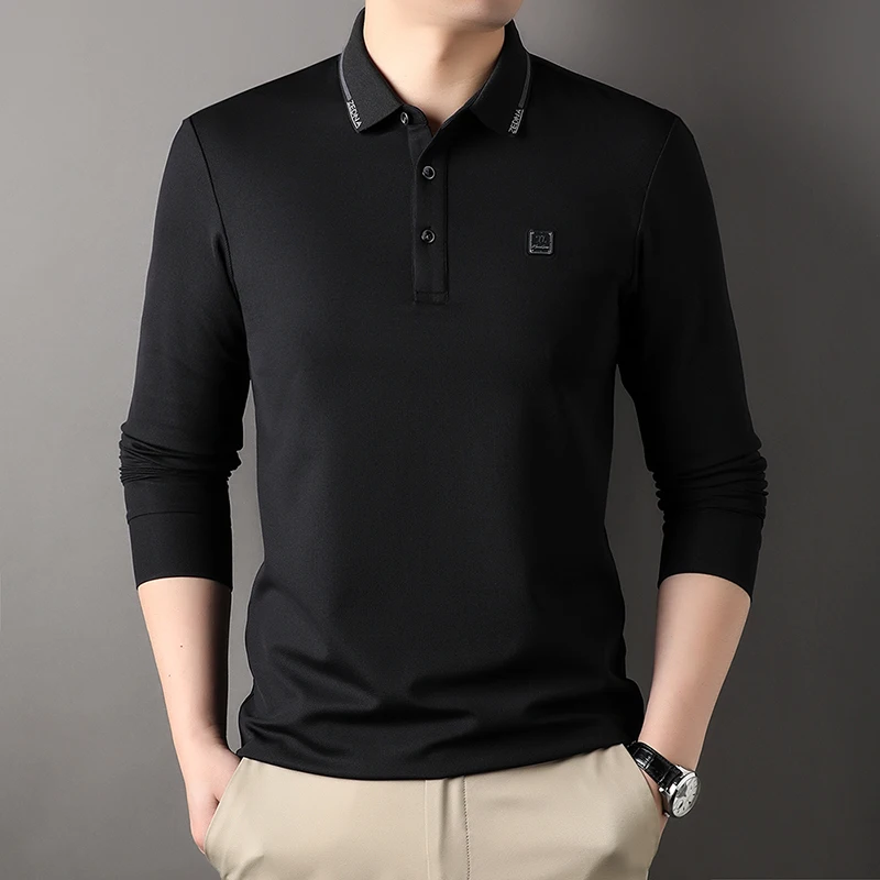 

Men's waffle long-sleeved T-shirt with lapel in spring and autumn business casual polo shirt