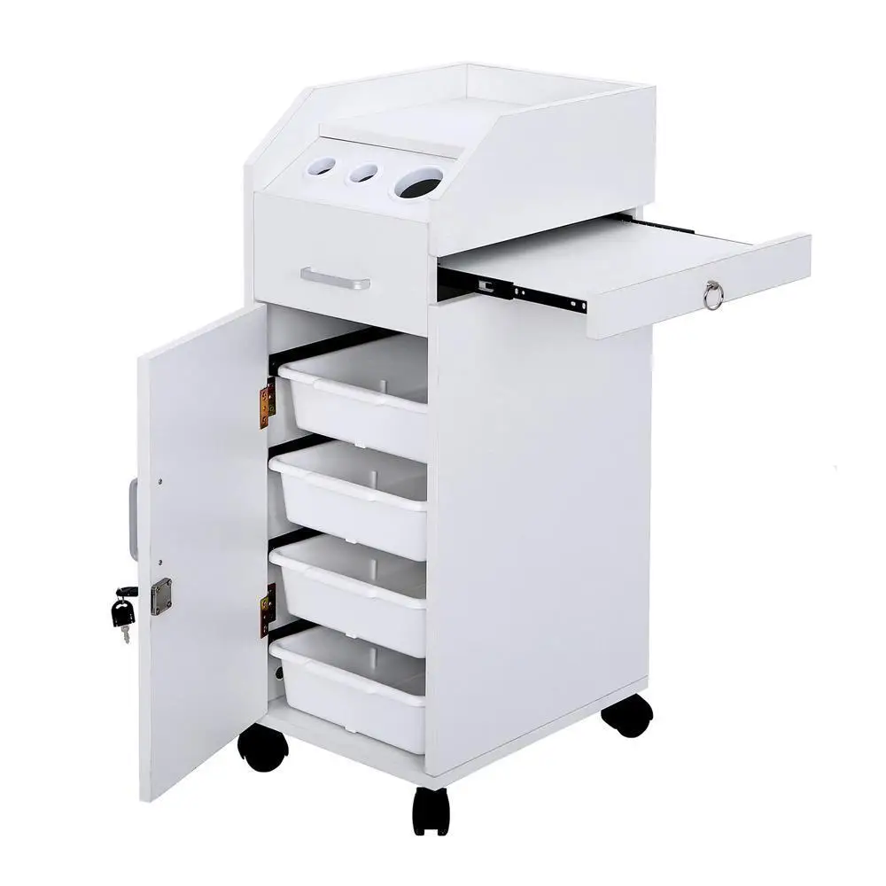 

Salon Beauty Hairdressing Cart Storage Trolley, w/ 4 Drawers Lockable Barber SPA