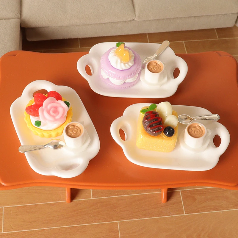 4PCS 1/12 Scale Miniature Dollhouse Afternoon Tea Mini Coffee Cake Desserts Food for BJD Doll Kitchen Accessories Toy