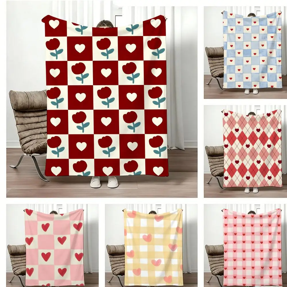 Y2K Heart Check Throw Lightweight 240g Flannel Blanket Soft Skin-friendly for Summer Cooling