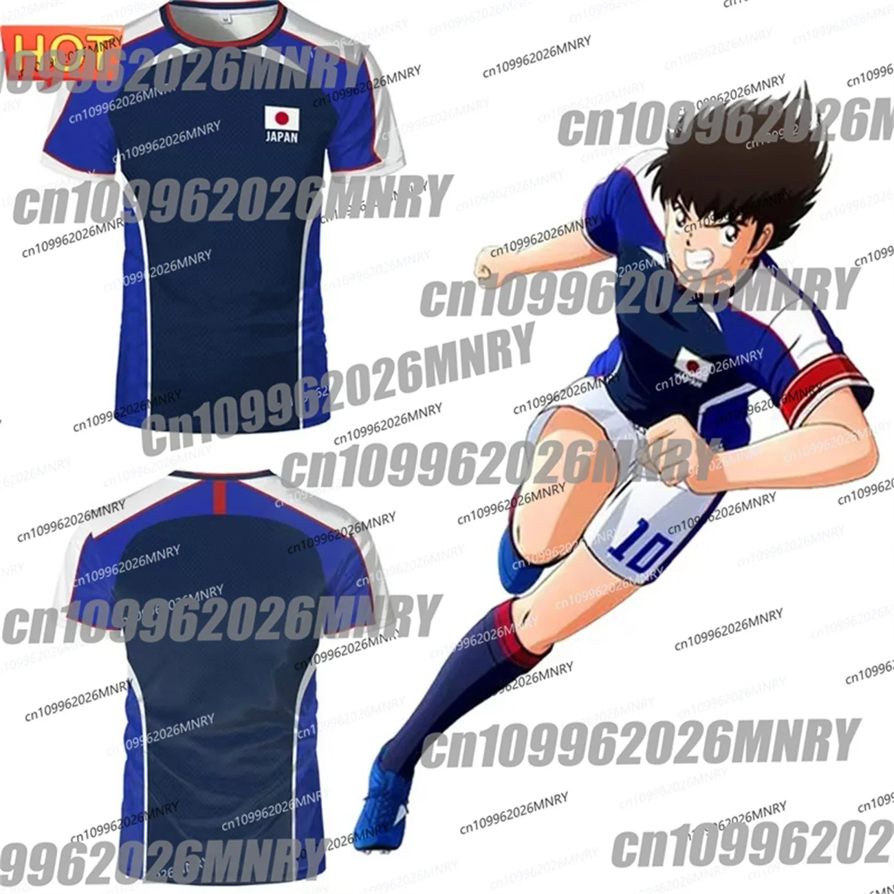 Hot Football Jersey T-shirt For Men Summer Anime Captain Tsubasa Japanese Flag Women Quick-drying Sports Tees Casual Kids Tops