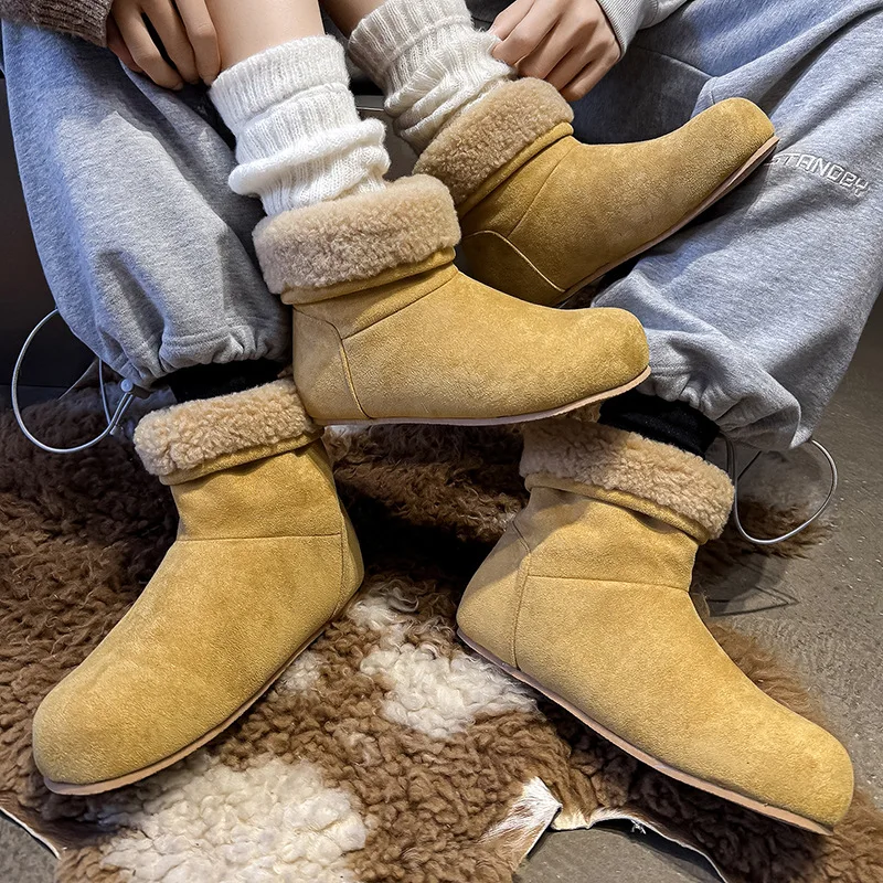 

Men Boots Women Fleece Candy Colors Flat Basic Solid Ankle Shoes Winter Snow Wool Fleece Warm Vintage Luxury Sneakers