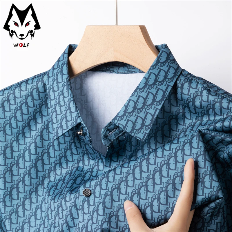 

2024 Summer New Men's Business Casual Printed Short Sleeved Shirt Fashion Comfortable Wrinkle Resistant Top