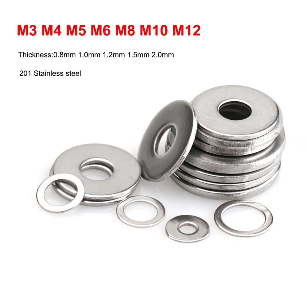 

Flat Washer SUS 201 Stainless Steel Big Metal Gasket Meson Plain Washers For Screw Bolt Thickness 0.8mm 1.0mm 1.2mm 1.5mm 2.0mm