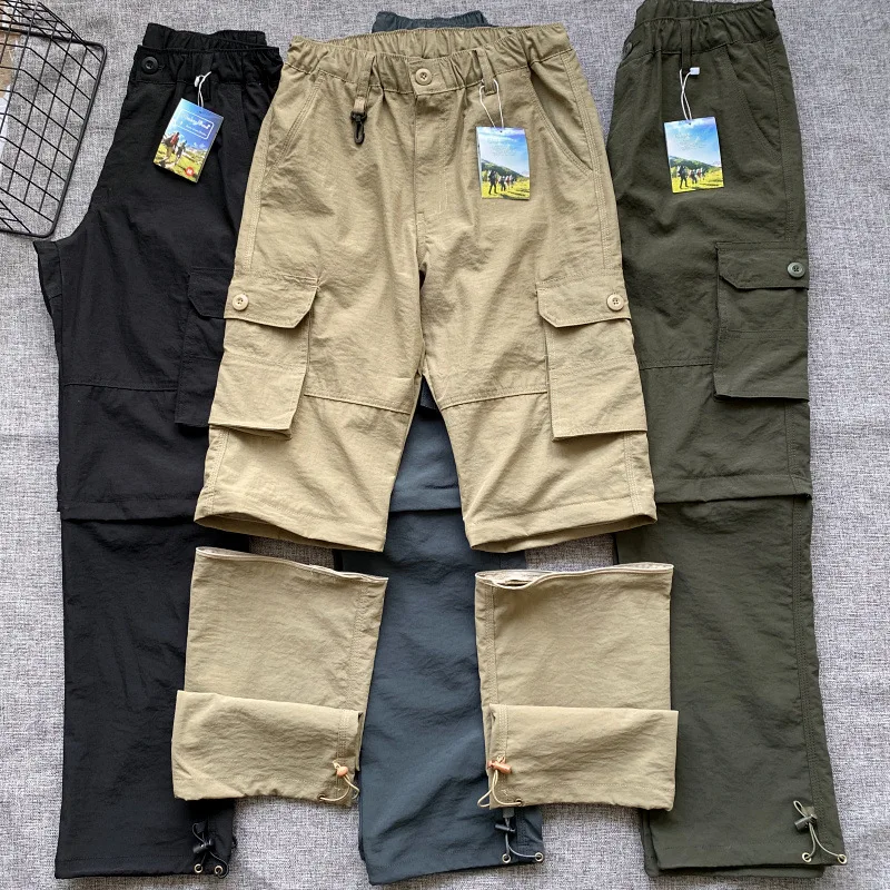 Multi pockets Work Wear Cargo Pants Detachable Shorts Spring Summer Loose Straight Casual Trousers Outdoor Hiking Climbing Pants