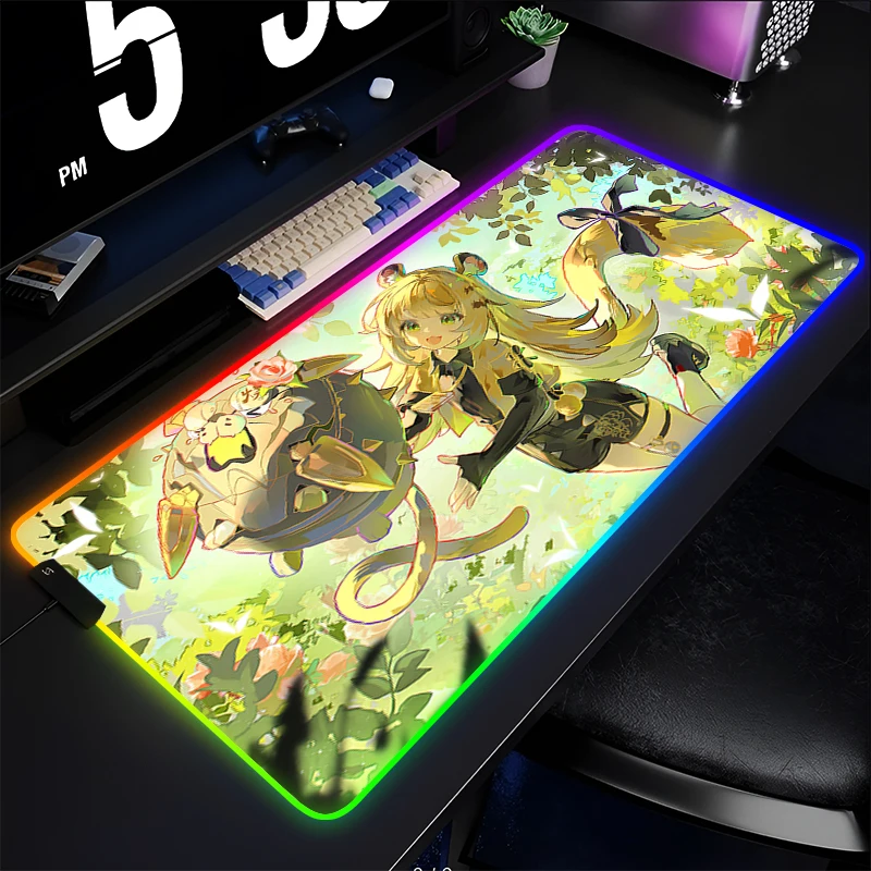 

Коврик для мыши RGB, геймерский компьютерный резиновый прочный удлиненный игровой коврик для мыши ZZZ, светодиодный коврик для мыши Zenless Zone Zero, настольный коврик, коврик для клавиатуры Anime Ju Fufu