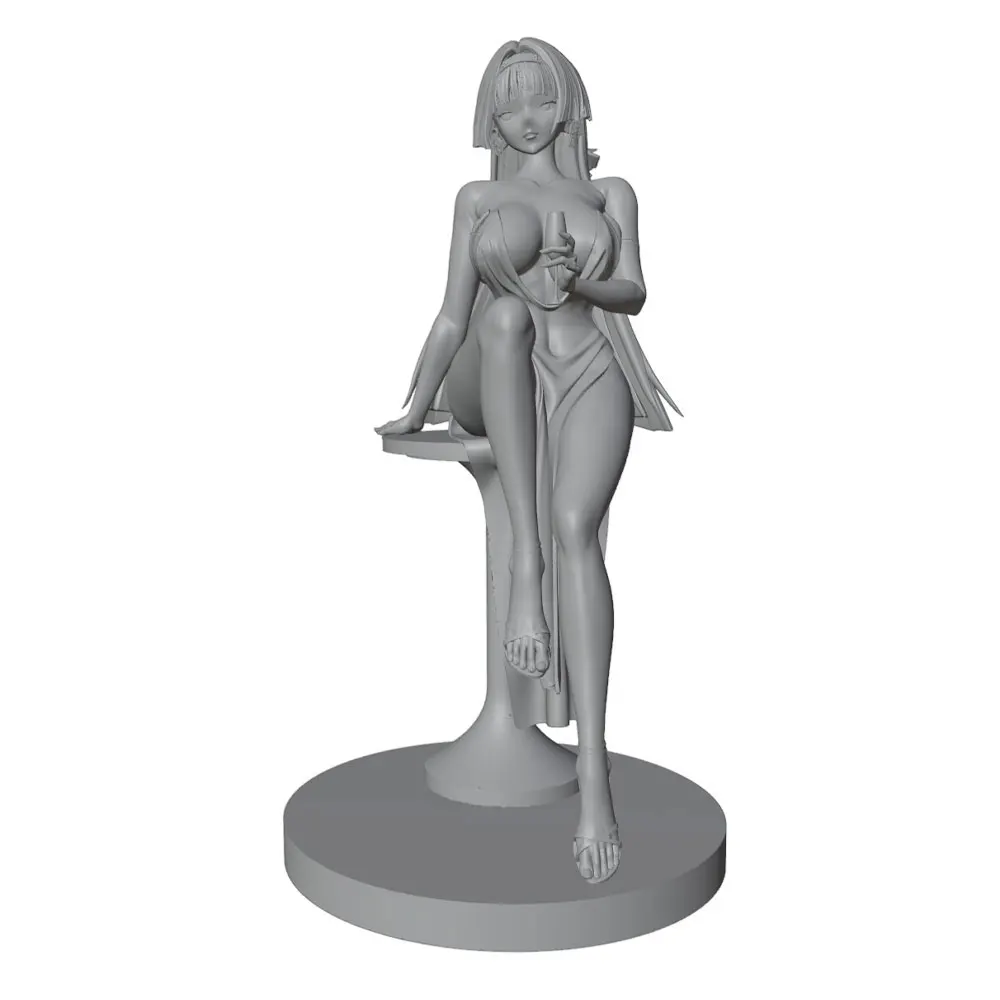 1/24/6 Elegant Girl with Long Hair in Evening Dress, Cute Girl Resin Model Kit, GK mini 3D Printed Gray Model Statue, Not Colore