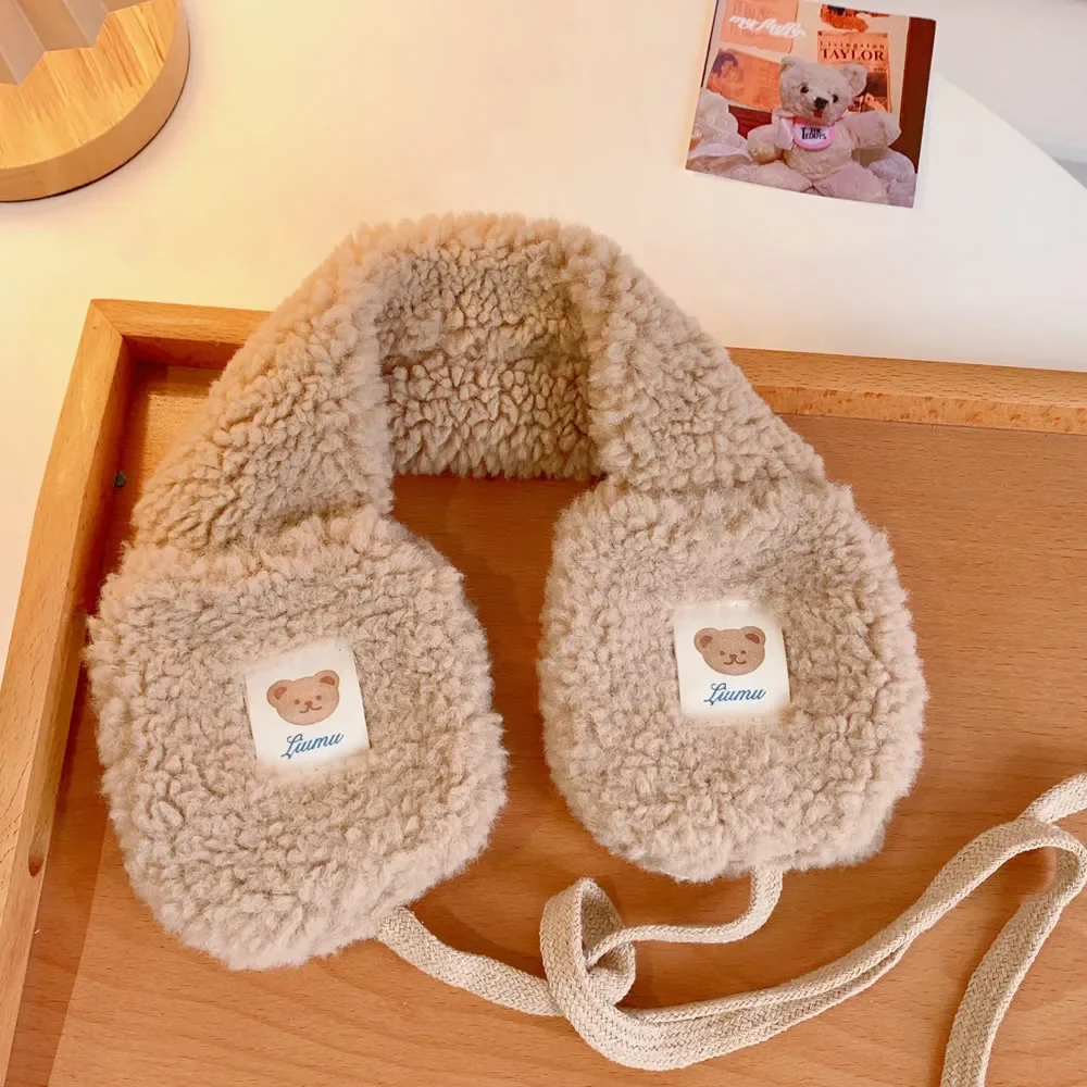 Cute Bear Winter Warm Plush Earmuff Women Girl Ear Warmer Cartoon Adults Kids Tie Plush Earmuffs Earplugs Winter Furry Ear Cover