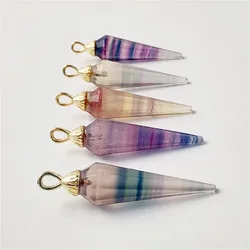 FUWO Wholesale Natural Fluorite Point Pendant,Spike Shape Crystal Pendulum Accessories For Women Jewelry Making 5Pcs/Lot PD001