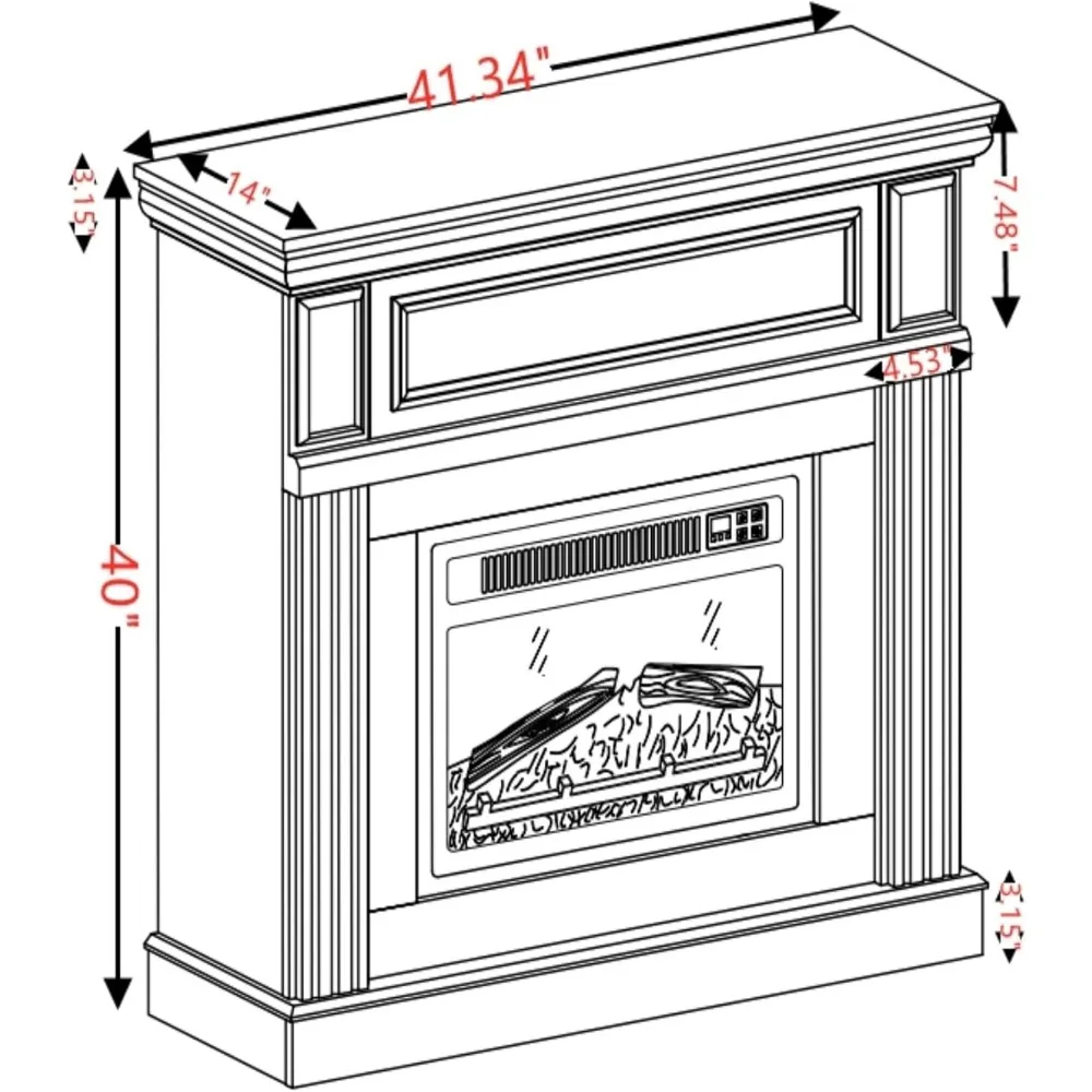 Electric Fireplace with Mantel, Portable Freestanding Wood Stove Heater, 23'' Electric Fireplace Insert,1400W Realistic