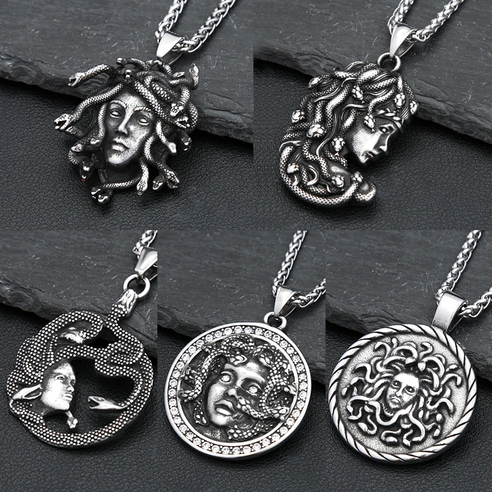 Gothic Classic Medusa Pendant Necklace For Men Women Stainless Steel Vintage Snake Animal Accessories Party Gift Fashion Jewelry