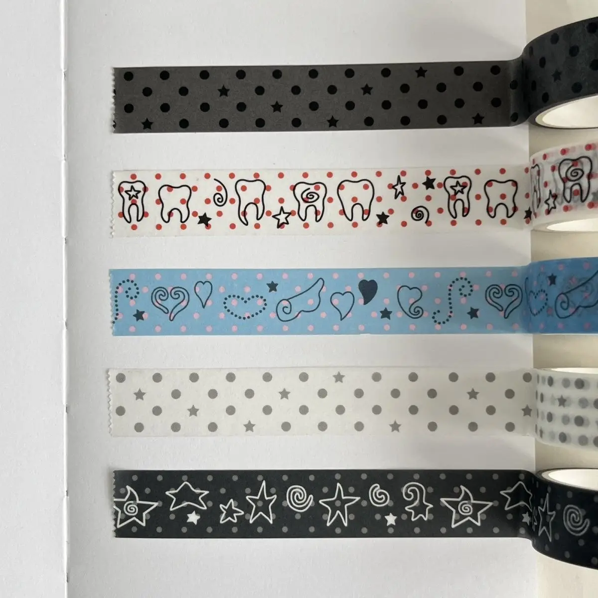 Koreanisches Ins-Style Niedliches Punkte-Stern-Zahnmuster Washi-Tape DIY-Schreibwaren für Scrapbook, Journal, Planer, Collage-Deko – Detail 2