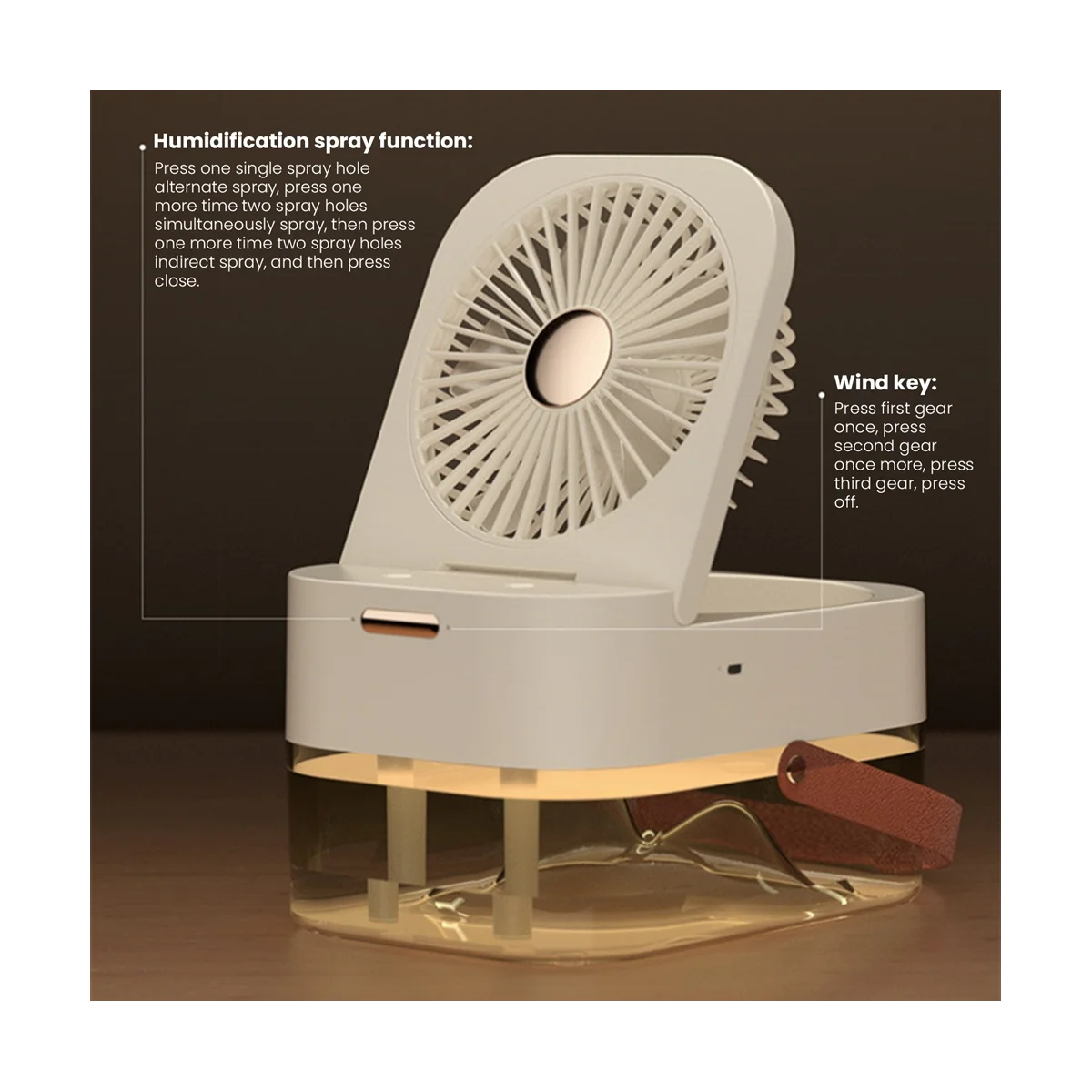 New Humidifier Mist Fan Portable Fan Air Cooler USB Fan Desktop Fan with Night Light Summer White-A59E