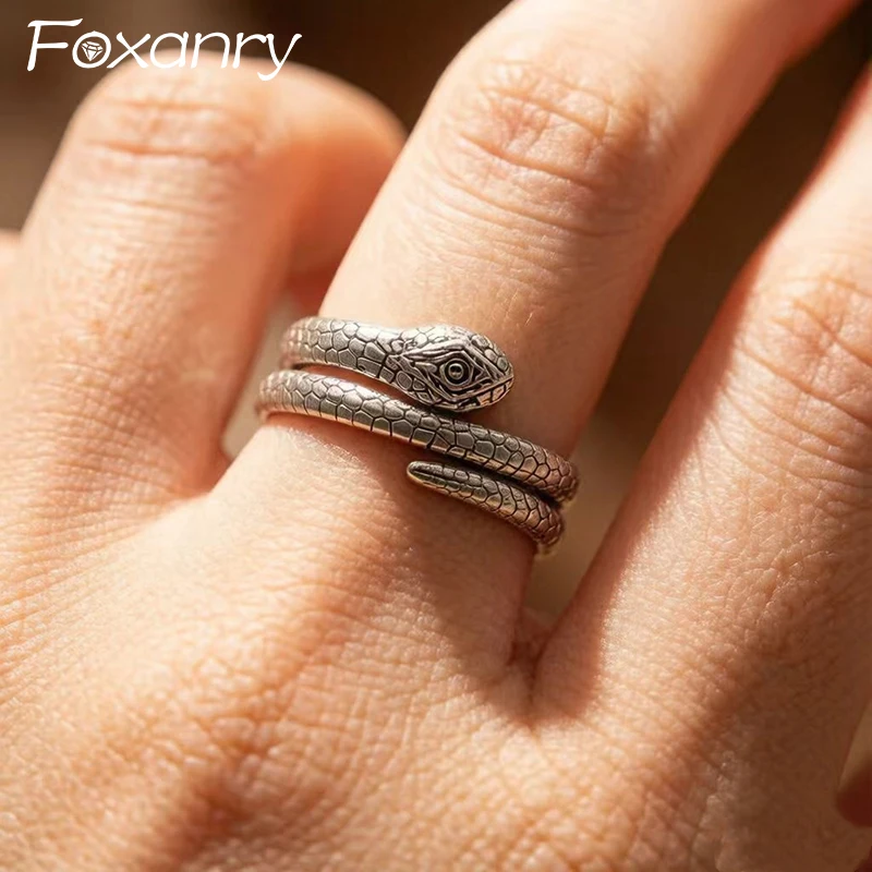 Foxanry Vintage Snake Ring For Women Couples New Simple Punk Gothic Style Geometry Handmade Halloween Party Jewelry Gifts Кольцо