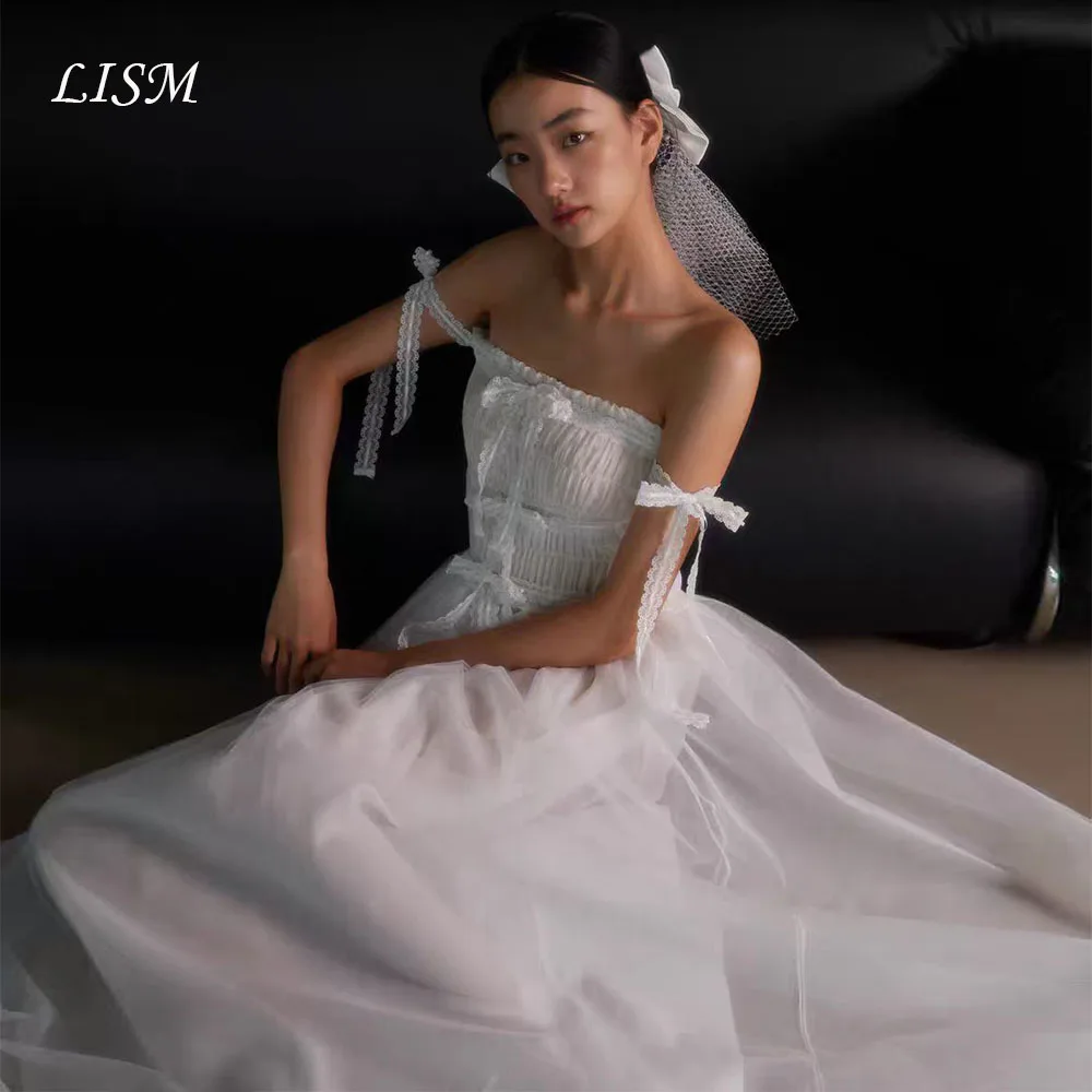 Lism Modern Wedding Party Dress Ruched White Tulle A-Line Birthday Dresses Bridal Gown 웨딩드레스 Korea Photo Shoot 2026 Customized