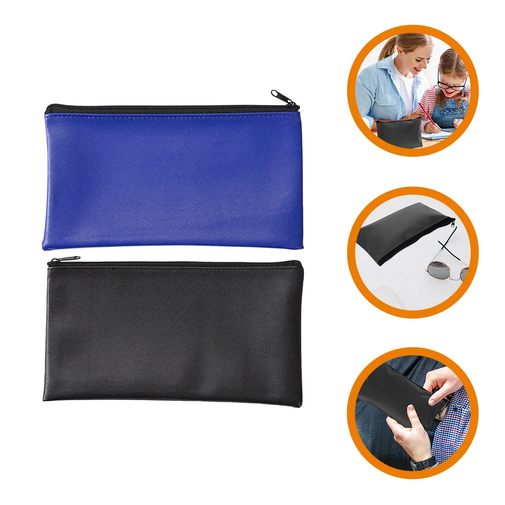 2 Pcs Documents Bag Waterproof Deposit Portable Files Bank Bags with Zipper Pouches Organizer Office