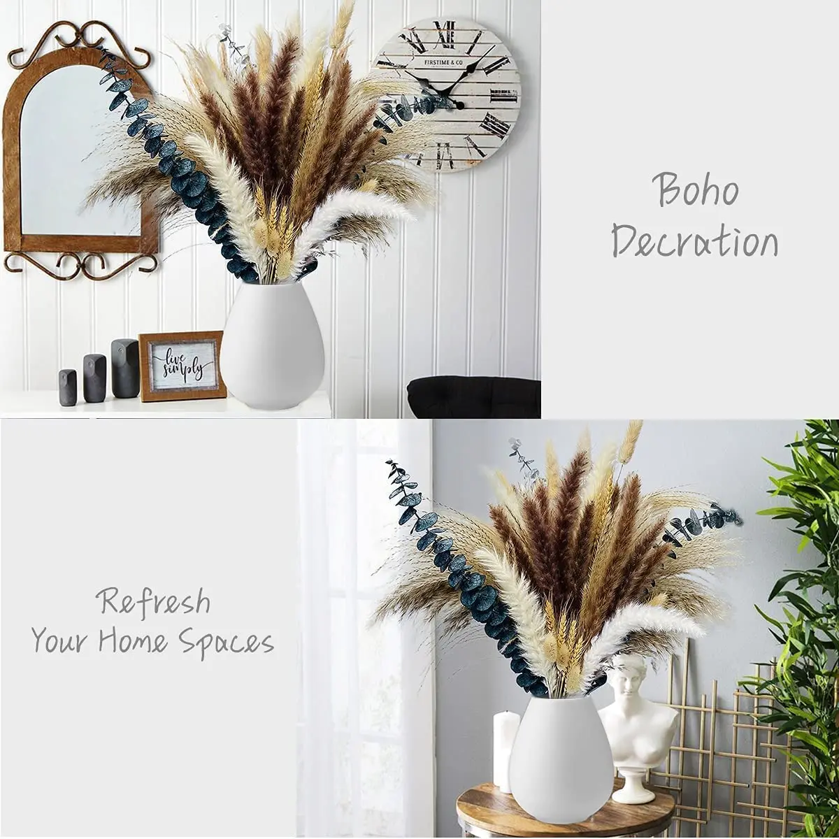 60pcs Pampas Grass Bouquet Natural Dried Flower Bunny Tails Eucalyptus Mixes Boho Decration Trockenblumen Droogbloemen Phragmite