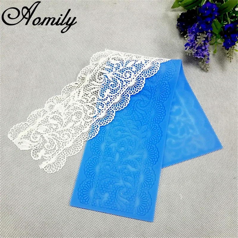 Aomily 40*10cm Thickened Lace Flower Wedding Cake Silicone Flower Lace Fondant Mold Mousse Sugar craft Icing Mat Pad Pastry Tool