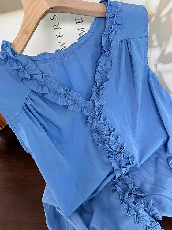 سترة كلاين بلو سيل irt للسيدات صيفية جديدة كورية من Sle Agel سترة خشبية ذات اتجاهين ملابس على شكل حرف V نموذج رفيع فضفاض مناسب #1