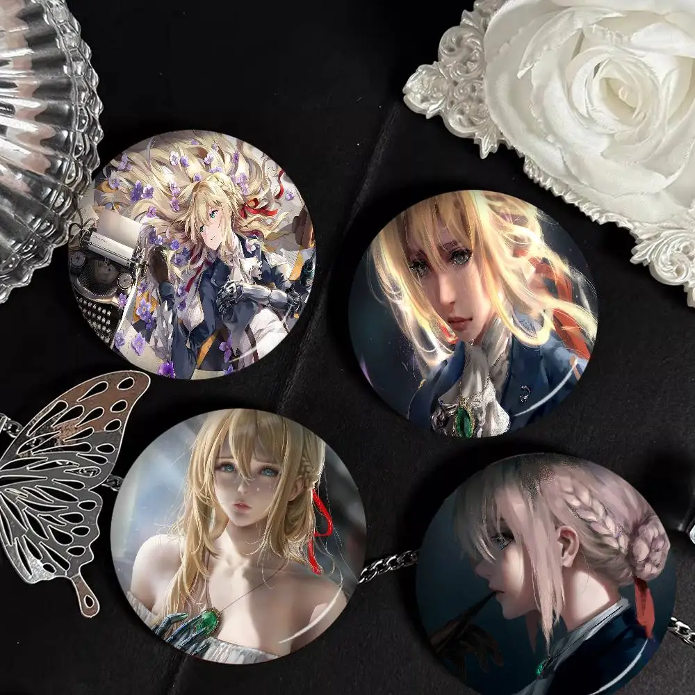 Anime Violet Evergarden Cartoon Broschen Anime Abzeichen Runde Handgefertigte Brosche Anstecknadeln Schmuck für Rucksack Kleidung Geschenke