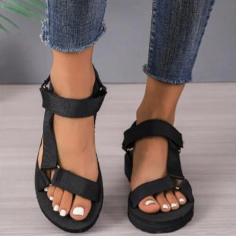 New Female Shoes on Sale Fashion Summer Outdoor Women\'s Sandals Solid Open Toe Low-heeled Roman Casual Beach Sandals Women