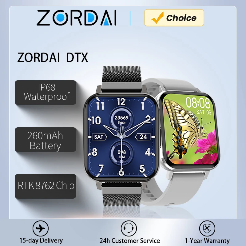 

Zordai DTX Смарт-часы Мужчины Женщины Смарт-часы для телефона Android iOS IP68 Водонепроницаемые Спорт Фитнес NFC Bluetooth Вызов Сердечный ритм