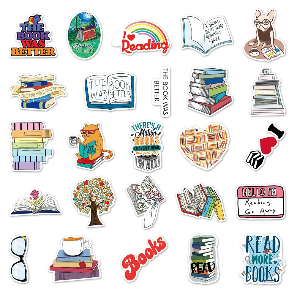 10/30/50PCS Reading Cartoon Personality Creative Graffiti Sticker Desk Guitar Computer Refrigerator Waterproof Sticker Wholesale