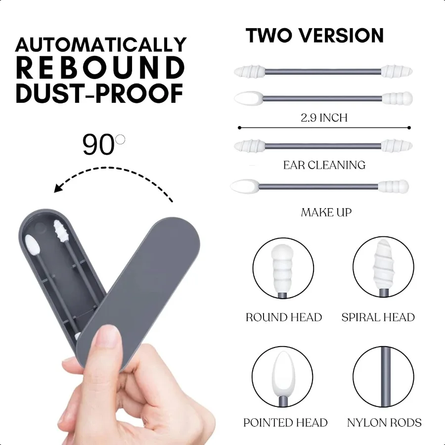 Portable and Reusable: DoubleTipped Silicone Swabs for Cleanable Ear Care Makeup and Travel entials Pink