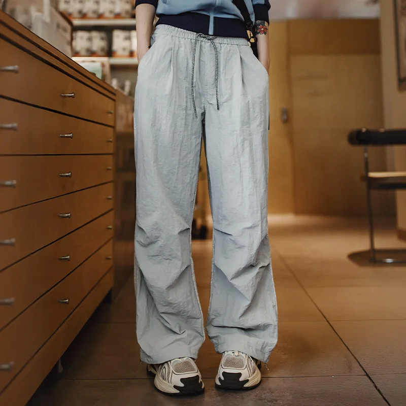 Maden المرأة رمادي Sweatpants مرونة الخصر مستقيم الساق البضائع السراويل المظلة السراويل الرباط في الهواء الطلق السراويل فضفاضة غير رسمية