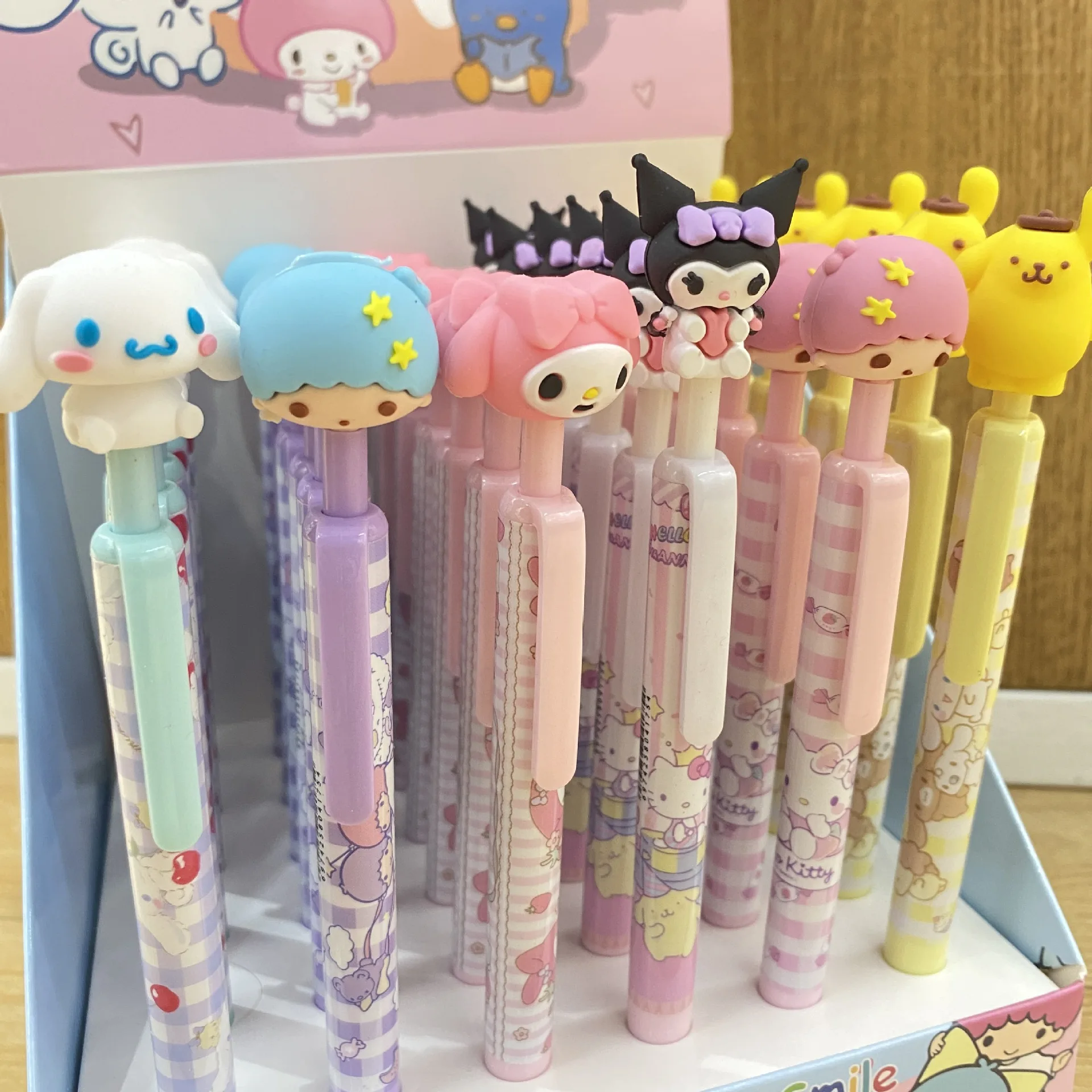 Sanrio Mymelody Kuromi Cinnamoroll Ballpoint Pen Luminous Light Pen Creativity Push Ballpoint Pens Children Gifts