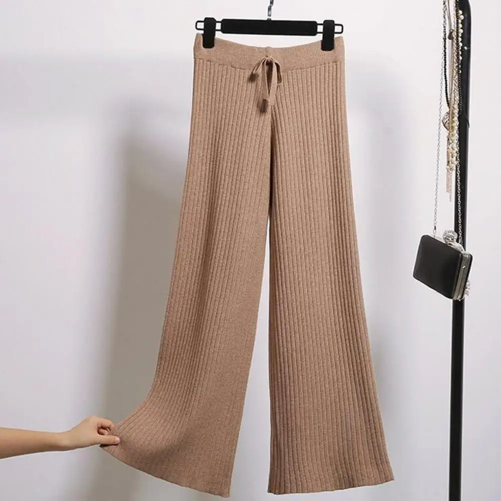 

Loose Fit Wide-leg Trousers Stylish Women's Ribbed Wide Leg Pants with Elastic High Waist Drawstring Detail Trendy for Autumn