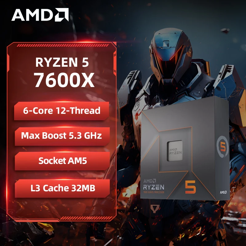 AMD Ryzen 5 7600X CPU Box Packaged R5 7600X Up to 5.3GHz 6-Core 12-Thread Socket AM5 Unlocked Desktop Gaming Processor