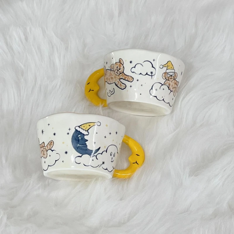 Hand-painted Ceramic Coffee Cup, Creative Teddy Bear, Goodnight, Moon, Large Capacity