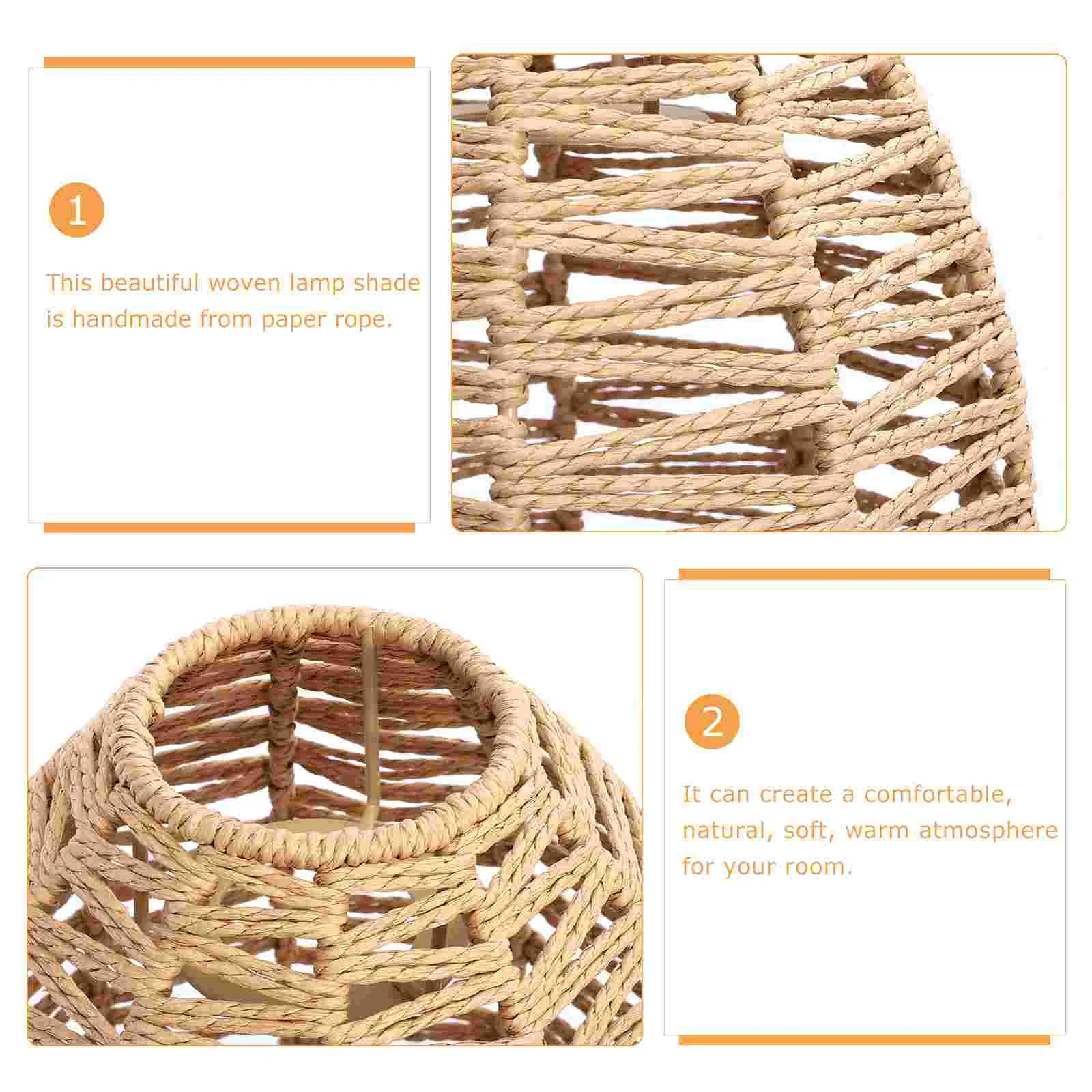 Woven Lampshade Khaki Paper Rope Handmade Pendant Iron Fixture Unique Design Natural Feel Room Decor Bedroom Living Baby Room