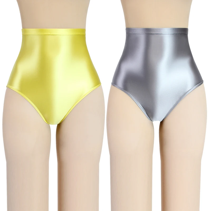 

Sexy gloss Briefs Bikini Bottoms with Buttocks Silky swimsuit big size super High Waist Tights Underpants Oily swimming trunks