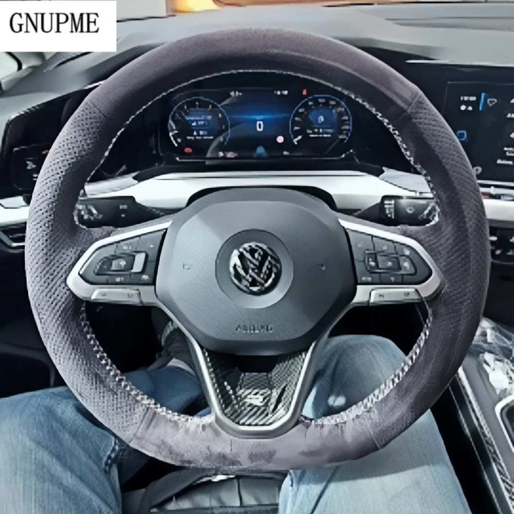 Custom Anti-Slip Suede Leather Car Steering Wheel Cover For Volkswagen VW Golf 8 2020 Atlas 2020 2021 2022 Avant Steering Wrap