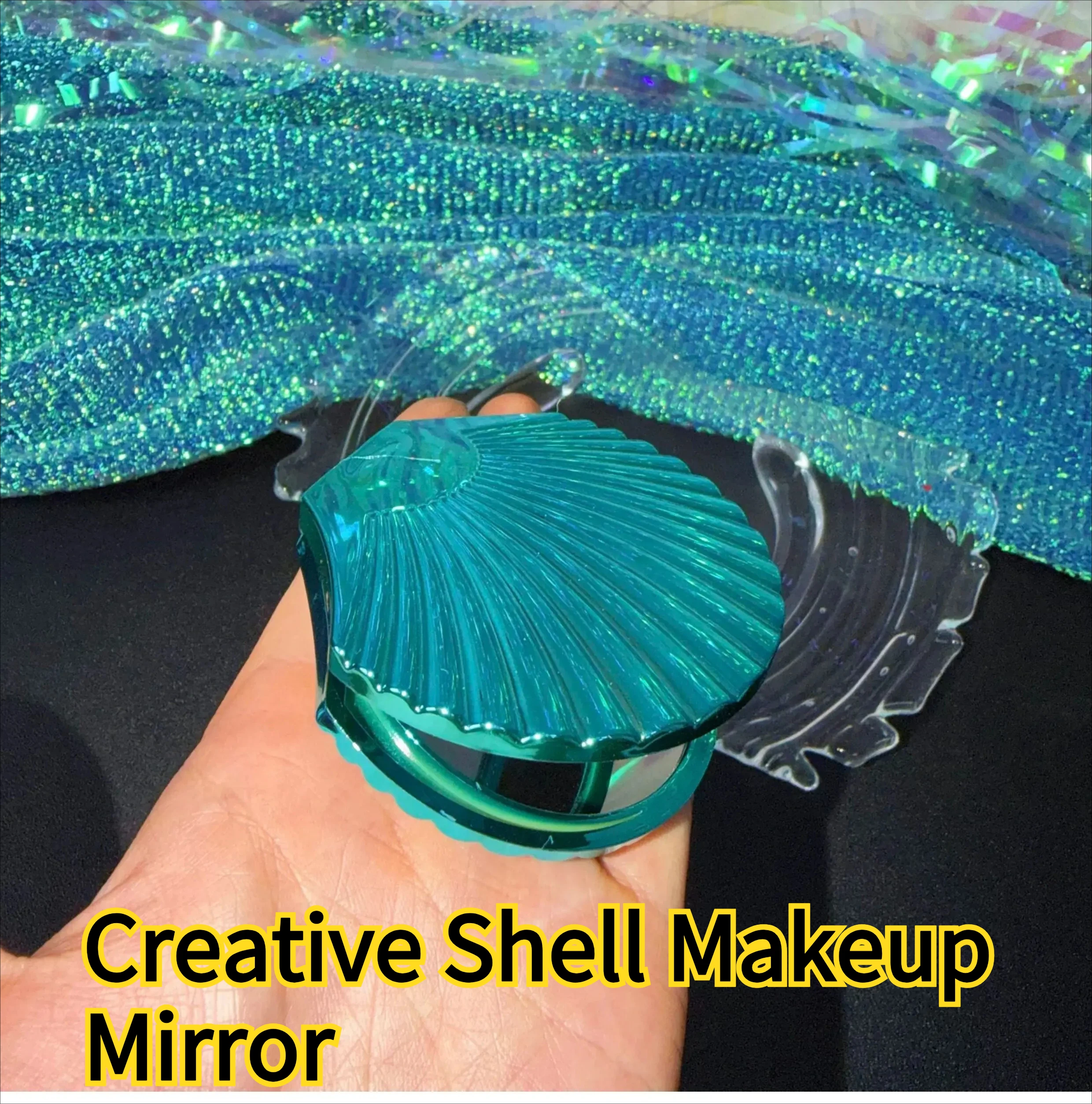 NEW Multi Purpose Dreamy Blue Plated Shell Shaped Portable Folding Makeup Mirror Birthday Gift