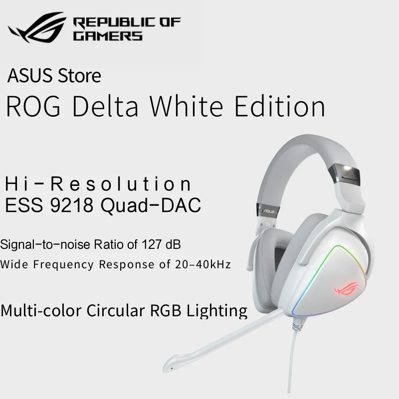 ROG Delta White Edition Wireless Earphones Headworn Game Earphones, White Limited Edition