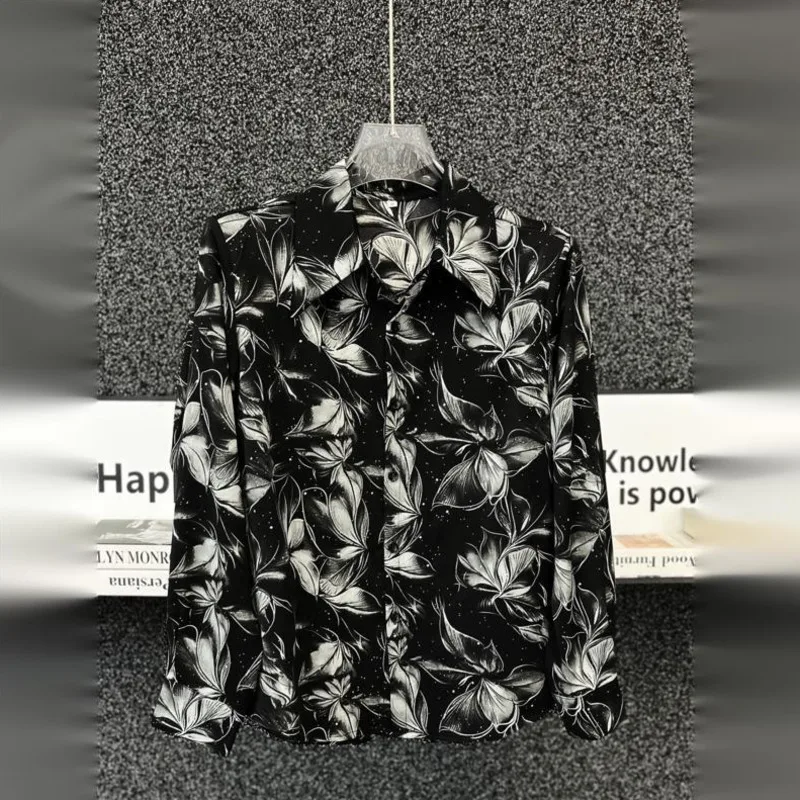 WVGA Summer New Men High-end Design Printed Trendy Long Sleeved Shirt Shoulder Pads Niche Chic Casual Starry Pattern Tops W24055