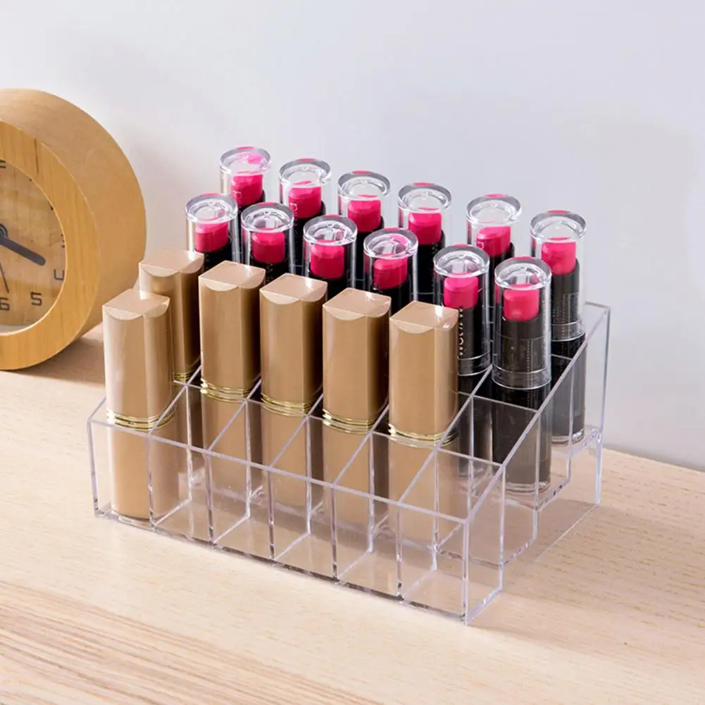 24 Grids Lipstick Holder Transparent Visible Clear Cosmetic Makeup Organizer Container Bedroom Storage Box Display Rack Case