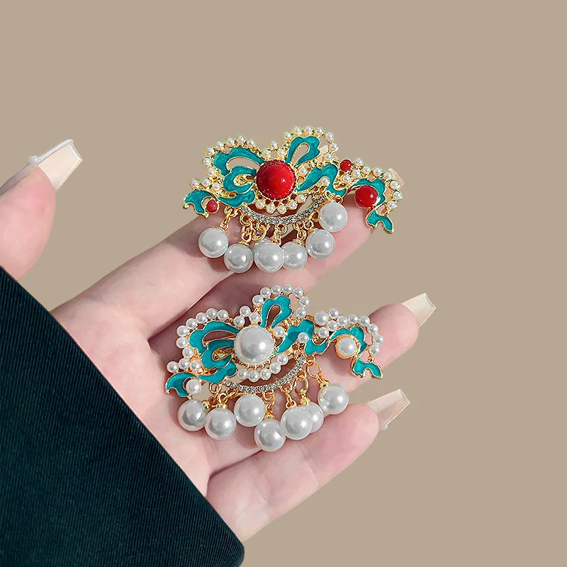 Neue Chinesische Stil Lion Dance Imitation Perle Haar ClipWomen's Cheongsam Hanfu Haar Zubehör Exquisite Quasten Pony Seite Clips