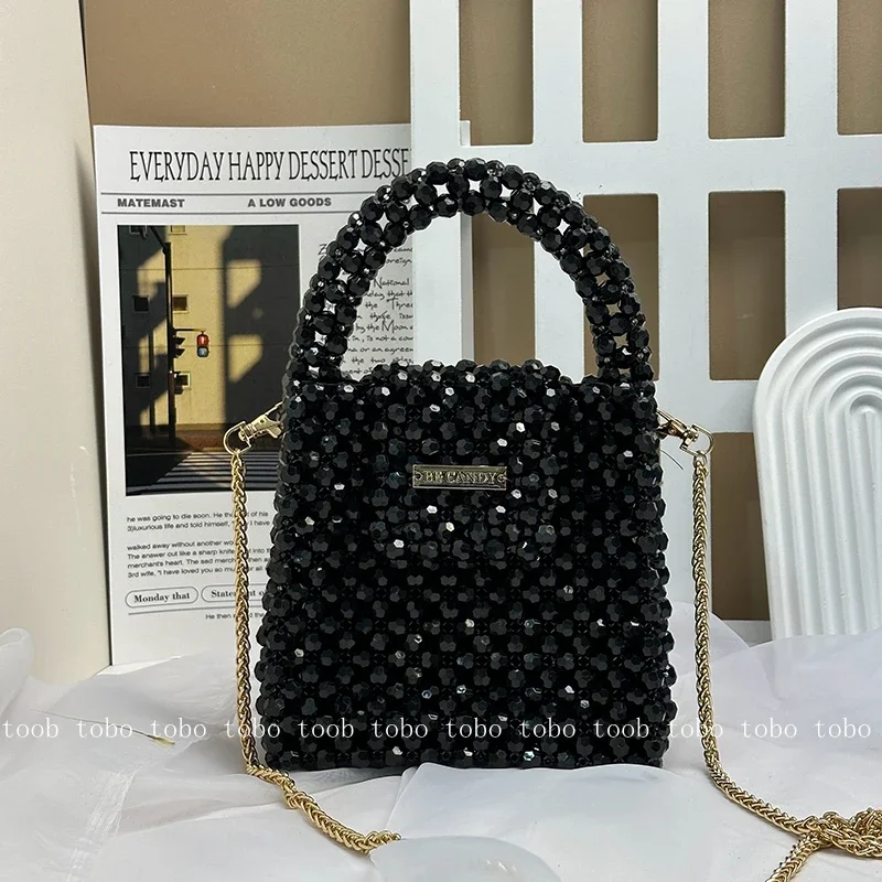 Niche Crystal Stone High Quality Big Box Handbags  Gorgeous Evening Party Purses and Handbags Thin Metal Long Chain Women Bags