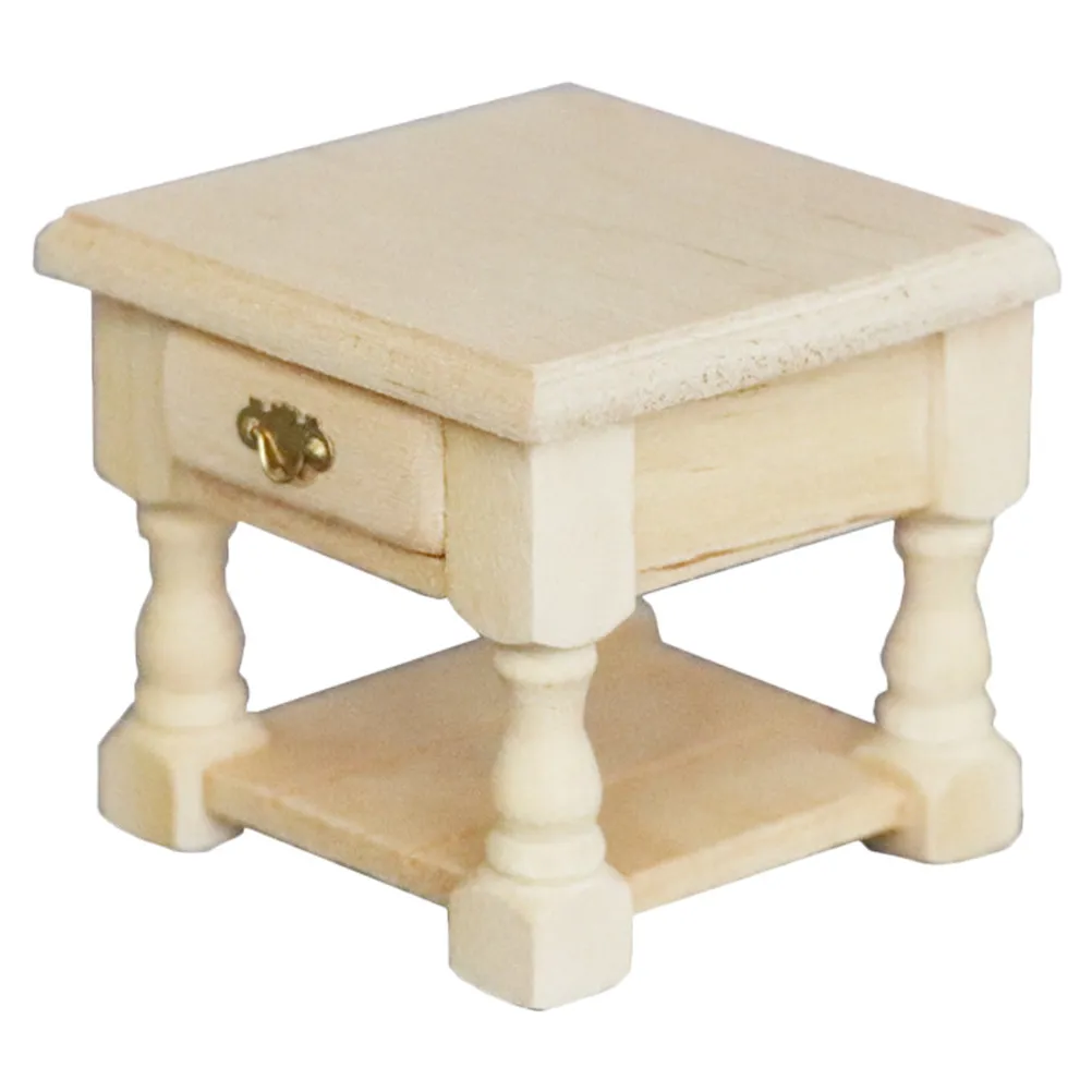 

1:12 Scale Mini Bedside Table Birch Wood Nightstand for Dollhouse Decoration Sturdy Lightweight Easy Assembly Mini