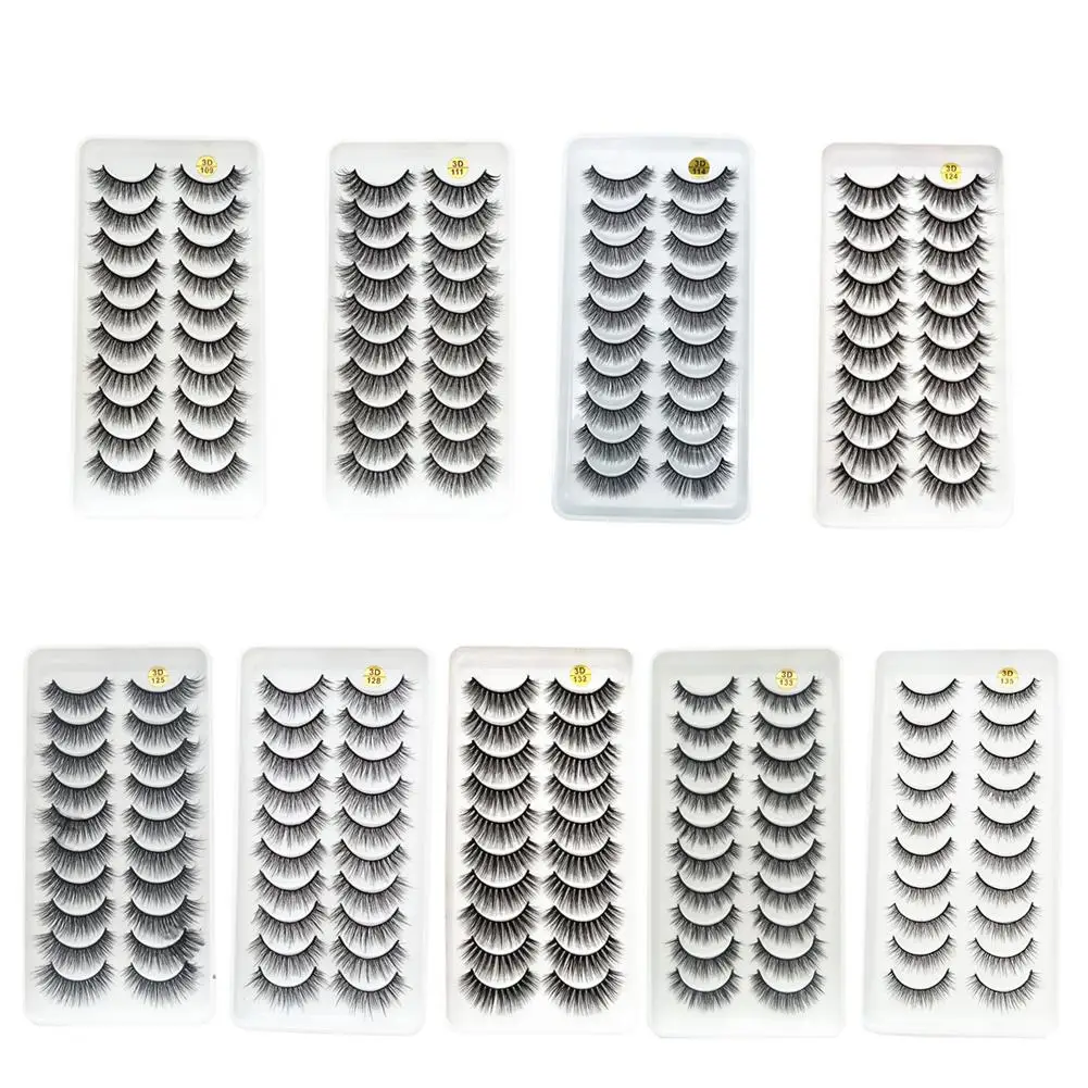 10 pares moda cílios 3d natural longo cílios postiços fofo macio cruz mangá cílios finos natural extensão maquiagem