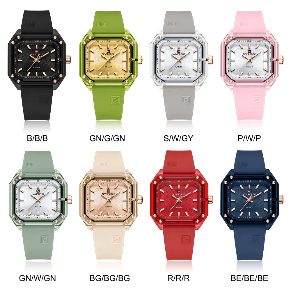 NAVIFORCE NF7106 Luxuriöse quadratische Uhr für Damen, wasserdicht, leuchtende Damenuhr, TPU-Armband, Quarzuhren