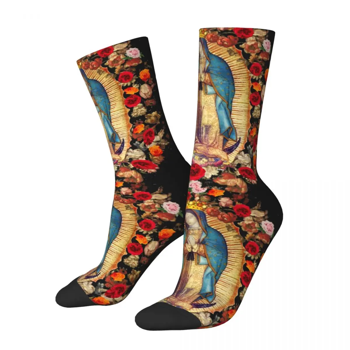 Cool Our Lady Of Guadalupe Mexican Virgin Mary Basketball Socks Mexico Catholic Saint Polyester Crew Socks Men Sweat Absorbing