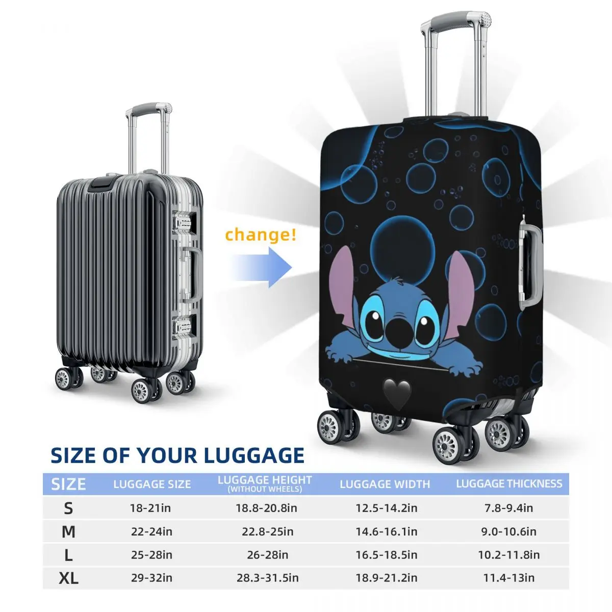 MINISO Stitch Suitcase Cover Cartoon Holiday Business Graphic Printing Elastic Luggage Supplies Protection