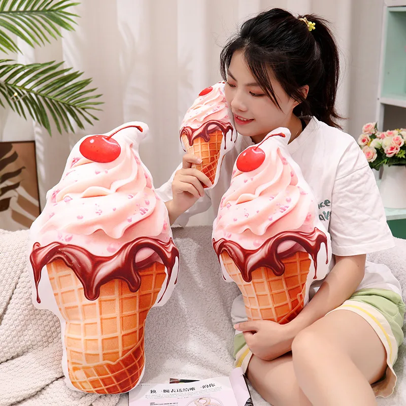 Simulation Ice Cream Plush Toy Soft Stuffed Delicious Dessert Food Plushie Pillow Sofa Chair Cushion Home Deco for Girl Kid Gift